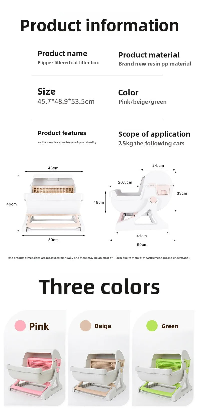 Semi-automatic cat litter box anti-splash oversized semi-closed cat toilet Petneeds Space