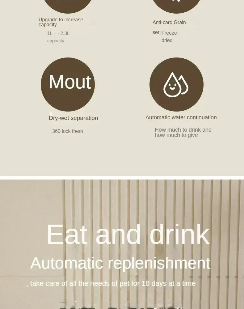 Automatic Feeder Dog Cat Food Bowl With Water Fountain Large Capacity Pet Food Storage Dispenser Container Puppy Pet Accessories Petneeds Space